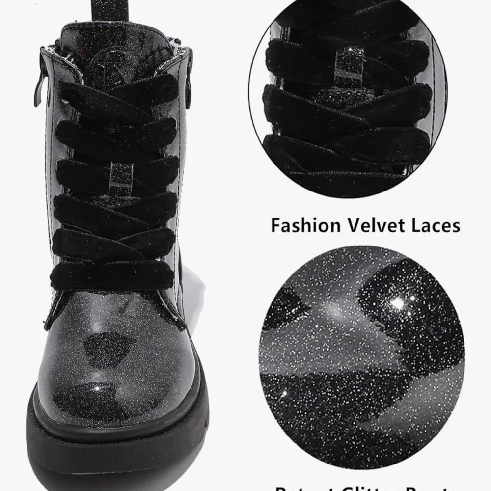 Girls Sparkly Black Combat Boots, size 2 - Picture 16 of 16
